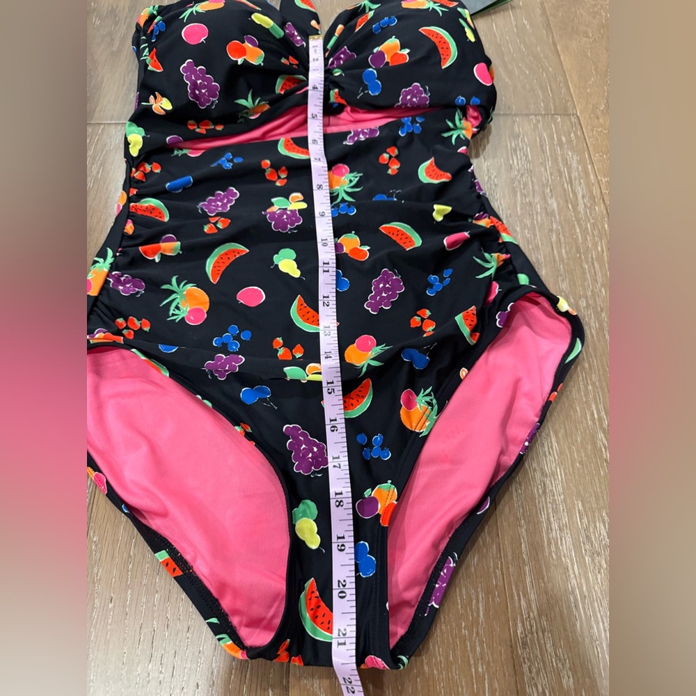 kate spade Black One-Piece Swimsuit with Bright Fruit Print and Pink Lining - Picture 6 of 11